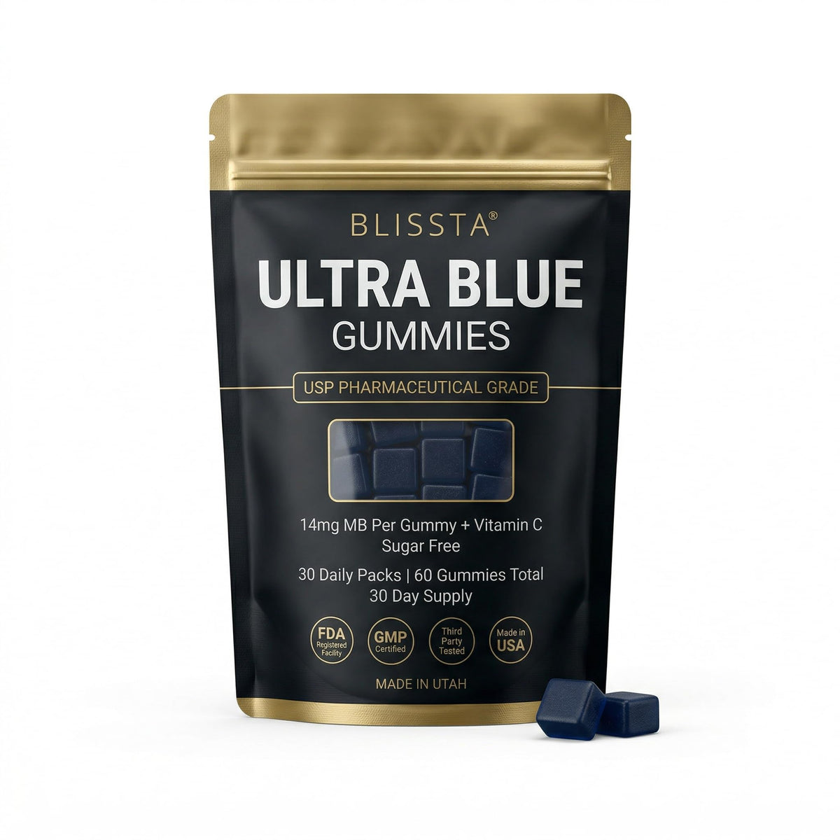 Gummies Blissta Ultra Blue Methylene Blue 231g en vue de face