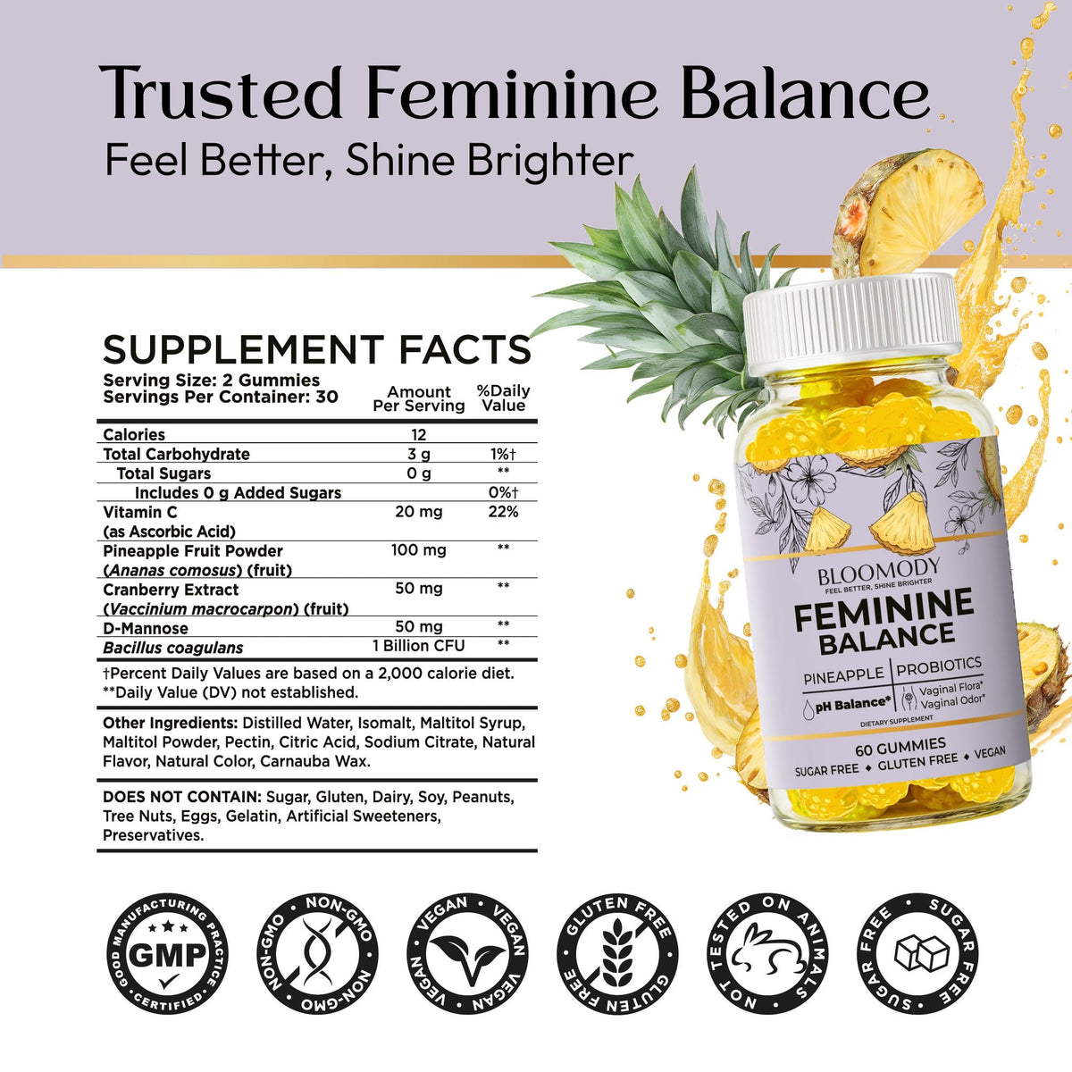 Gummies Bloomody avec éléments de santé féminine en arrière-plan