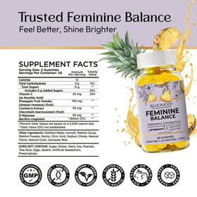 Gummies Bloomody avec éléments de santé féminine en arrière-plan