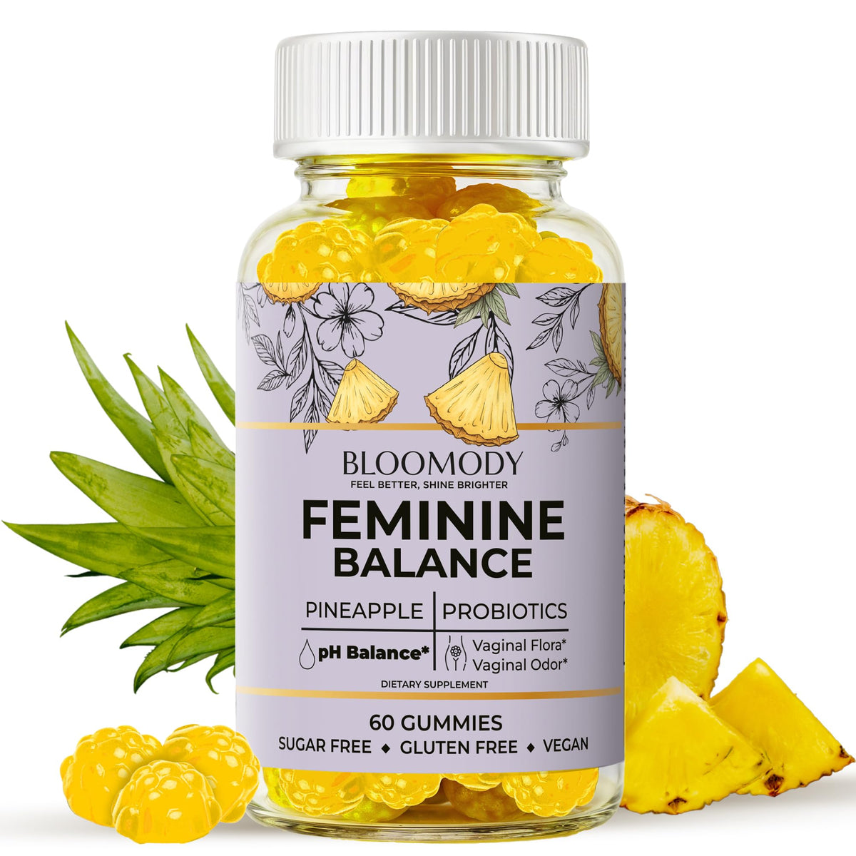 Gummies Bloomody Équilibre Féminin 60 gélules au goût d'ananas