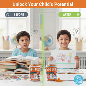 Gummies BrightKids Oméga 3, paquet ouvert montrant des gummies colorés