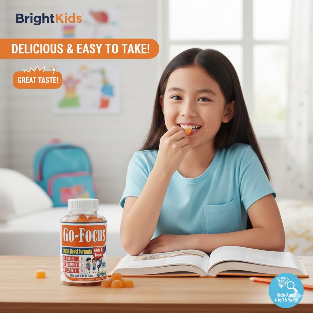 Gummies BrightKids Oméga 3, une main tenant un gummy au goût fruité