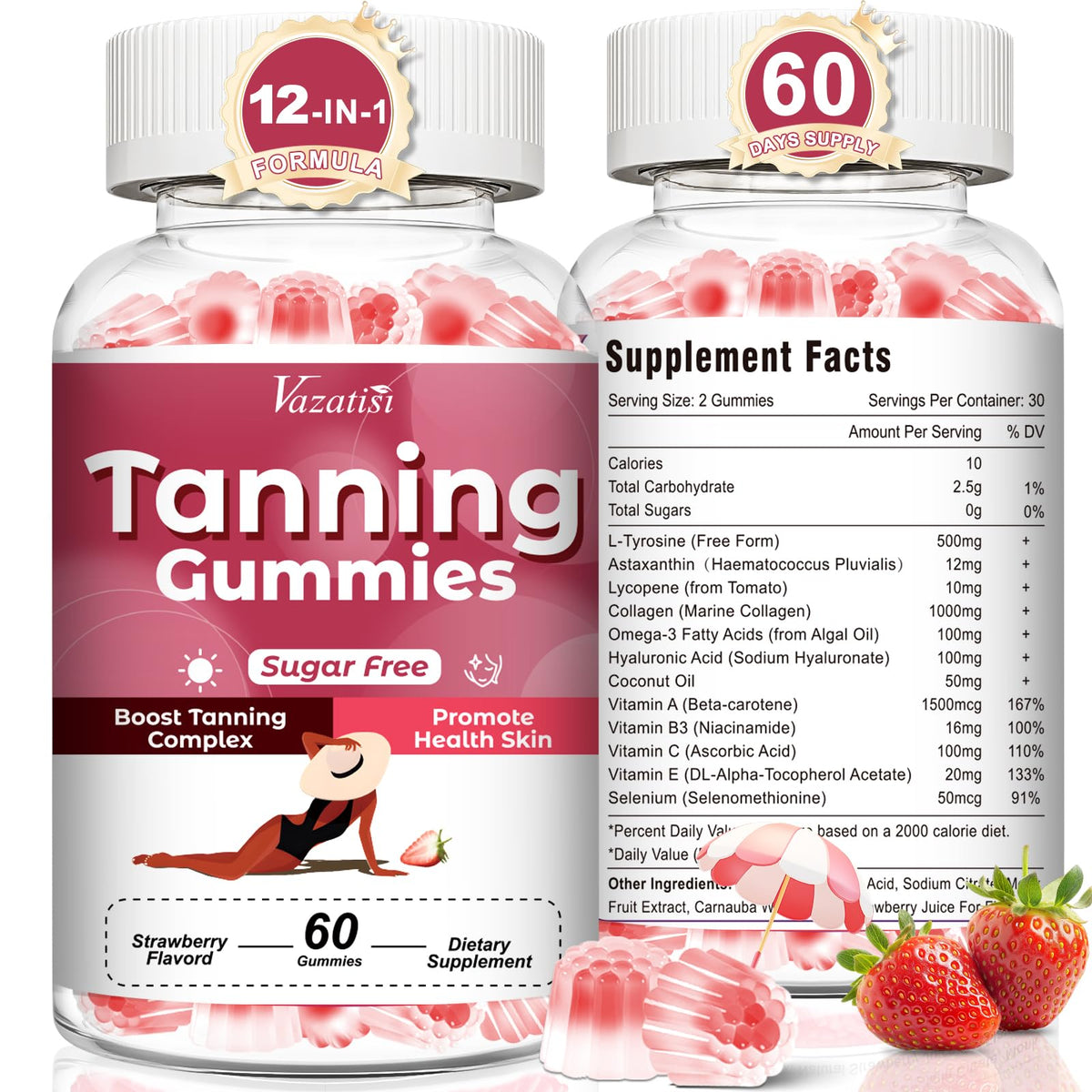 Gummies bronzage Vazatisi 120 comprimés vue avant avec étiquette