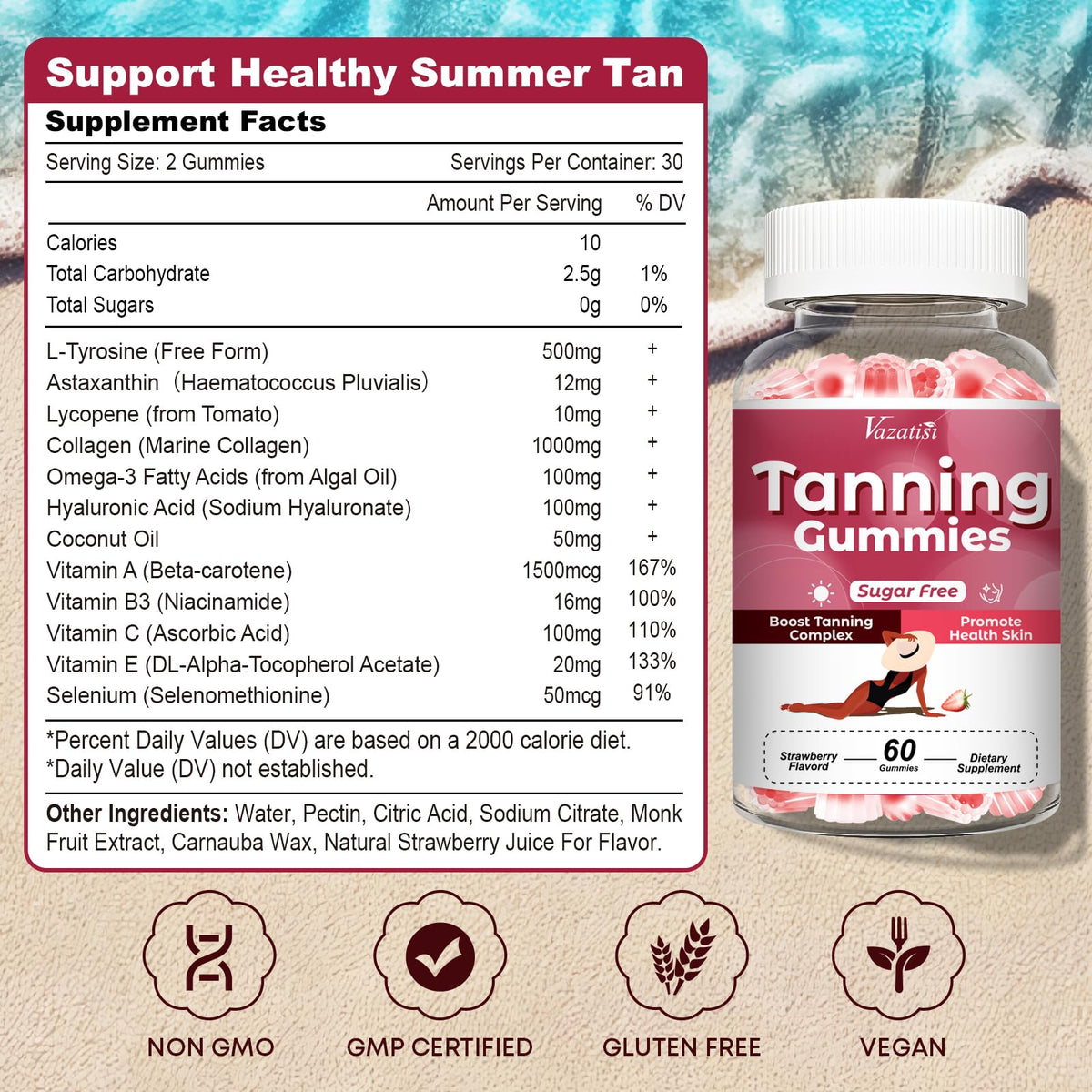 Gummies bronzage Vazatisi avec main tenant un comprimé