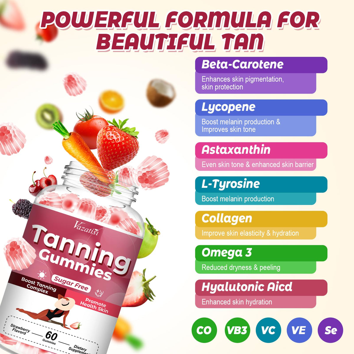 Gummies bronzage Vazatisi goût fraise avec texture