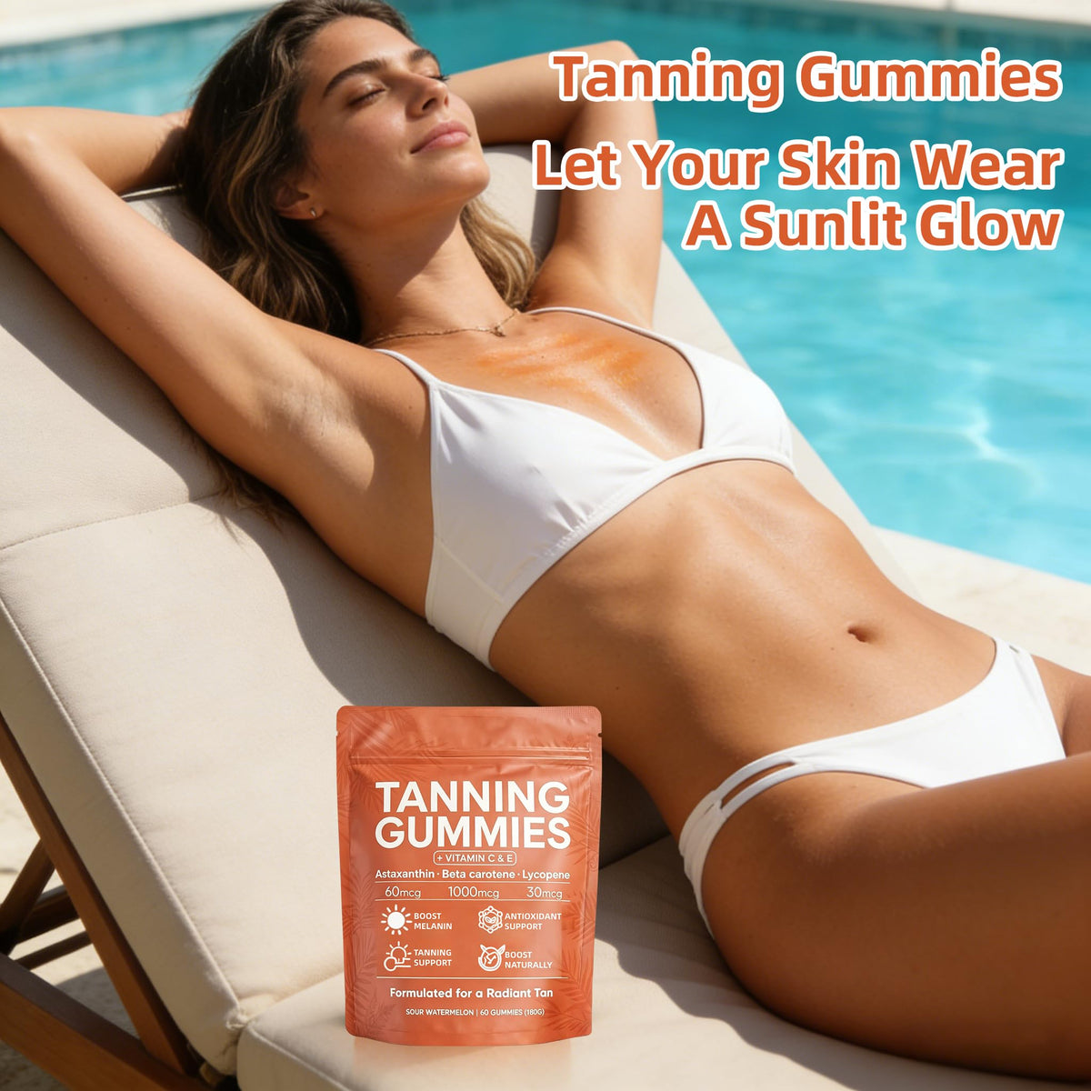 Gummies bronzantes POSOJPIP avec présentation des gummies