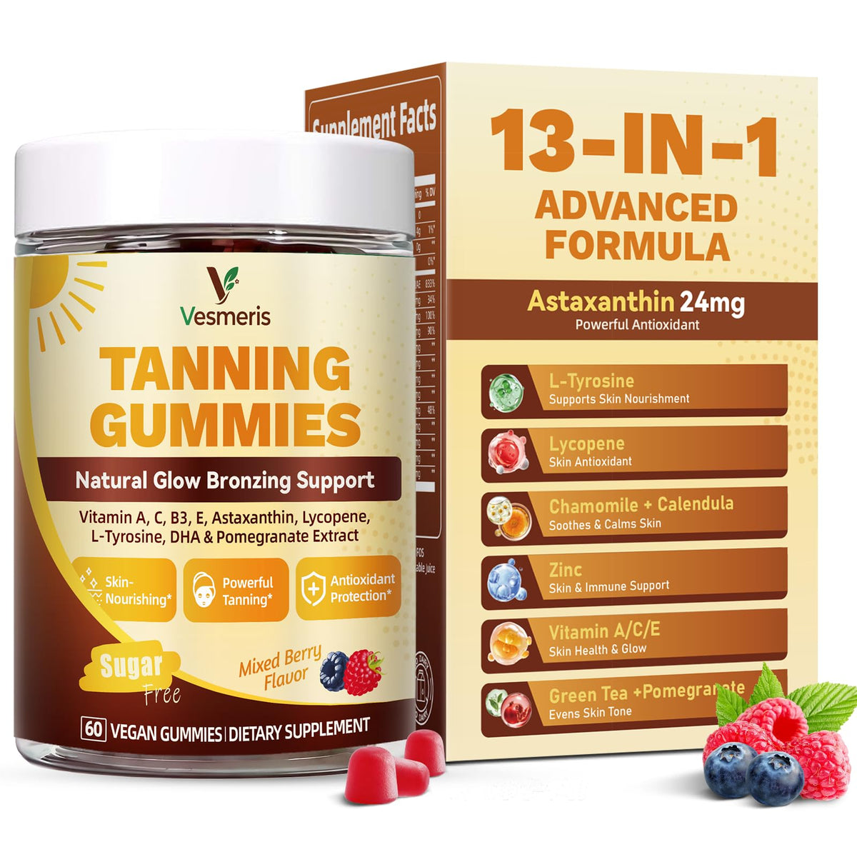 Gummies bronzantes Vesmeris 24mg astaxanthine vue de face