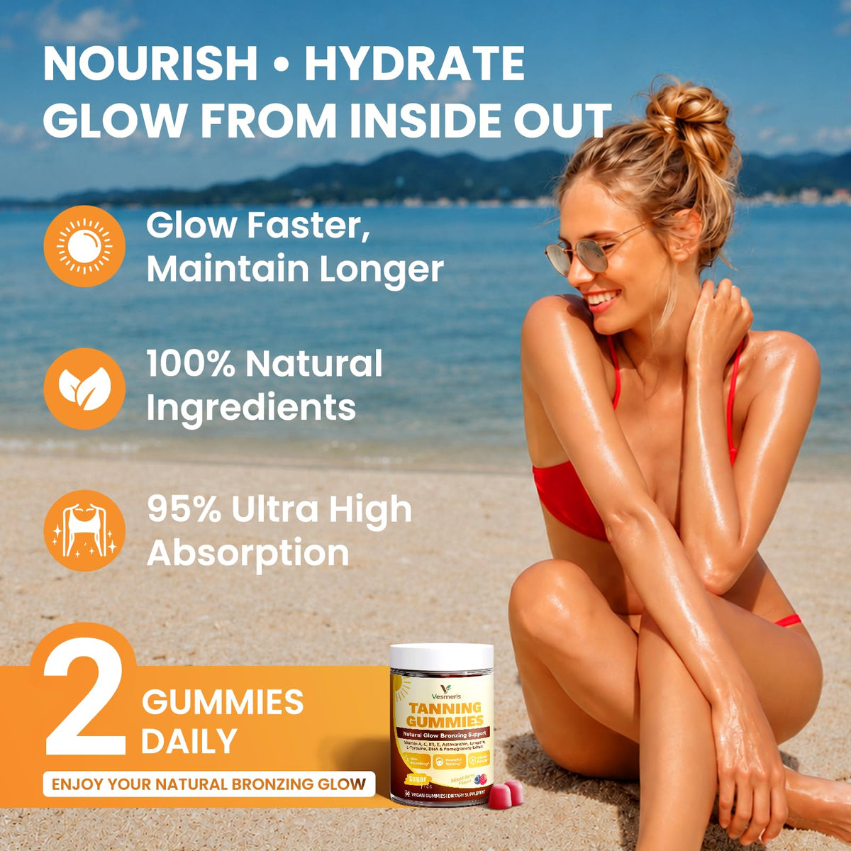 Gummies bronzantes Vesmeris avec fruits rouges et plantes