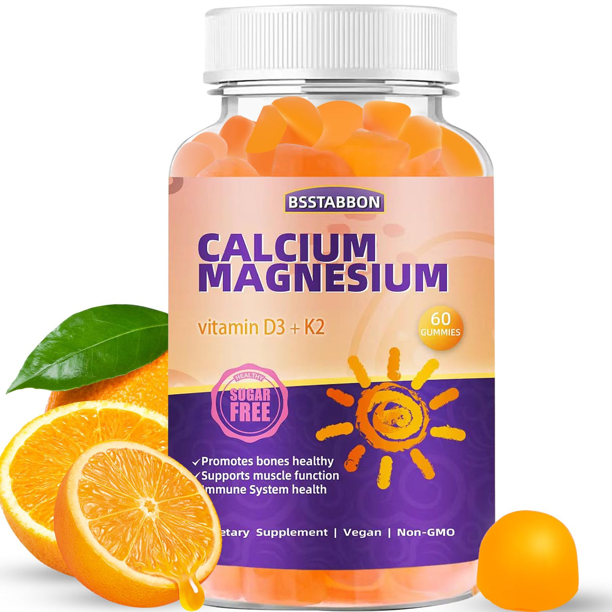 Gummies BSSTABBON de Calcium et Magnésium en bouteille de 60 unités