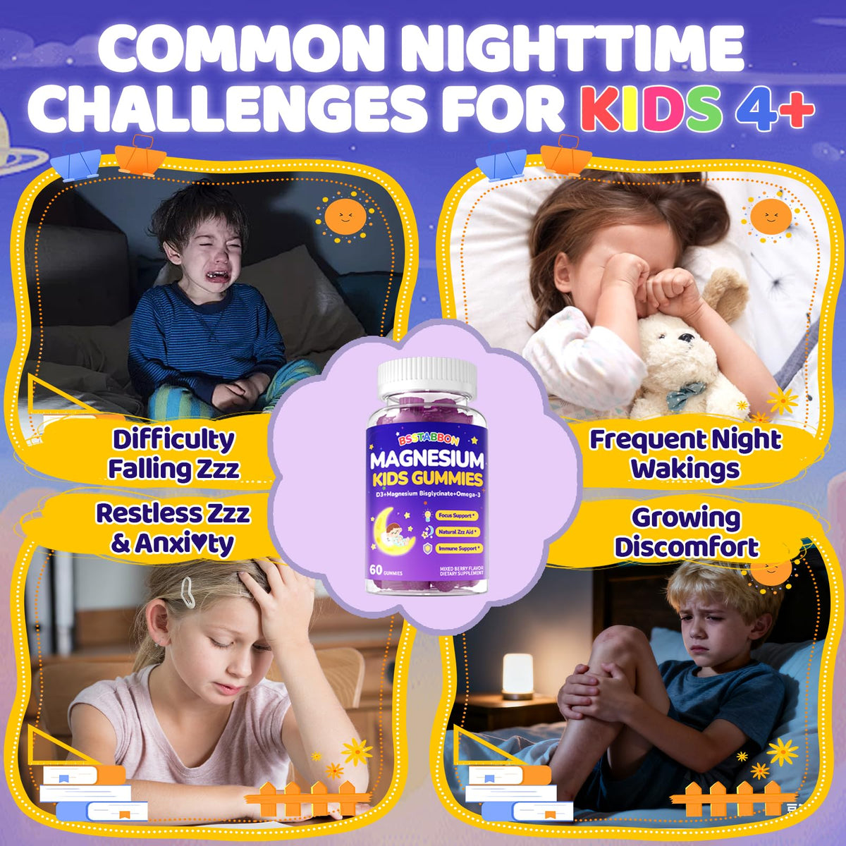 Gummies BSSTABBON pour enfants, prise quotidienne recommandée