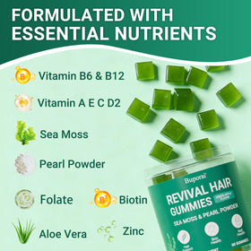 Gummies Buporai avec la poudre de perle et l'aloe vera en arrière-plan
