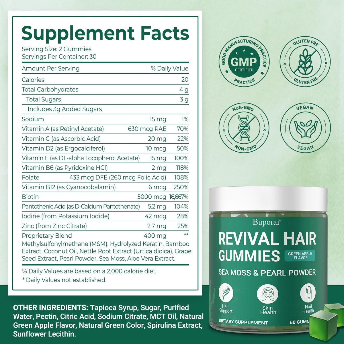 Gummies Buporai de couleur verte en forme de fruit
