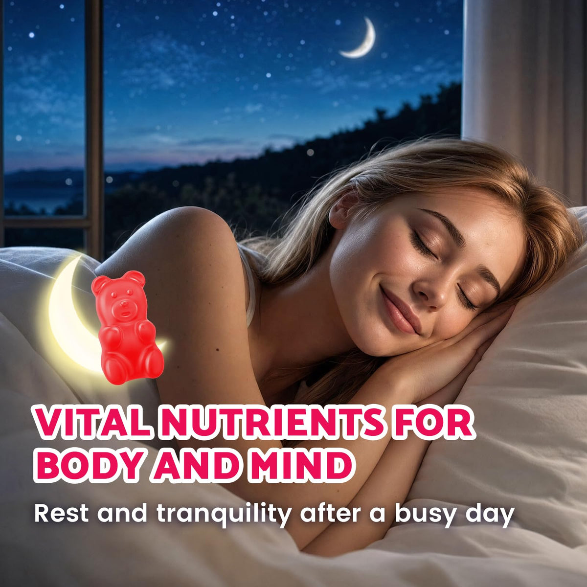 Gummies BVIVLOO 5-HTP sans sucre, affichage des informations nutritionnelles