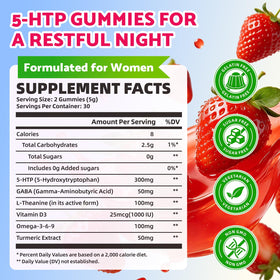 Gummies BVIVLOO 5-HTP sans sucre, présentation des gummies, saveur fraise