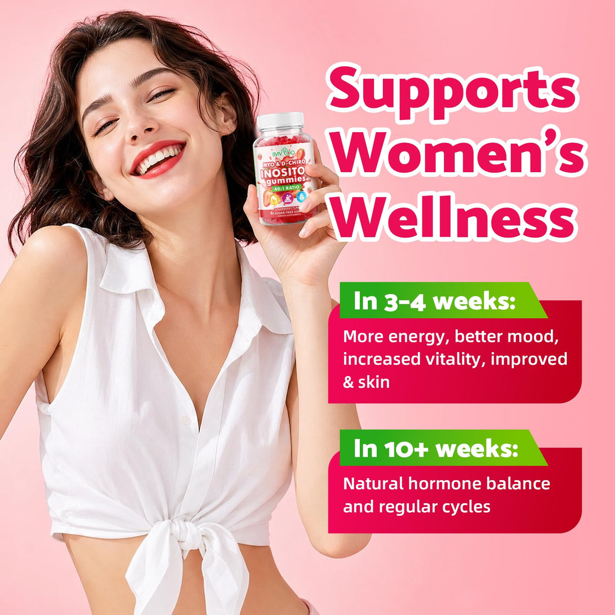 Gummies BVIVLOO avec ingrédients, fraises et vitamines