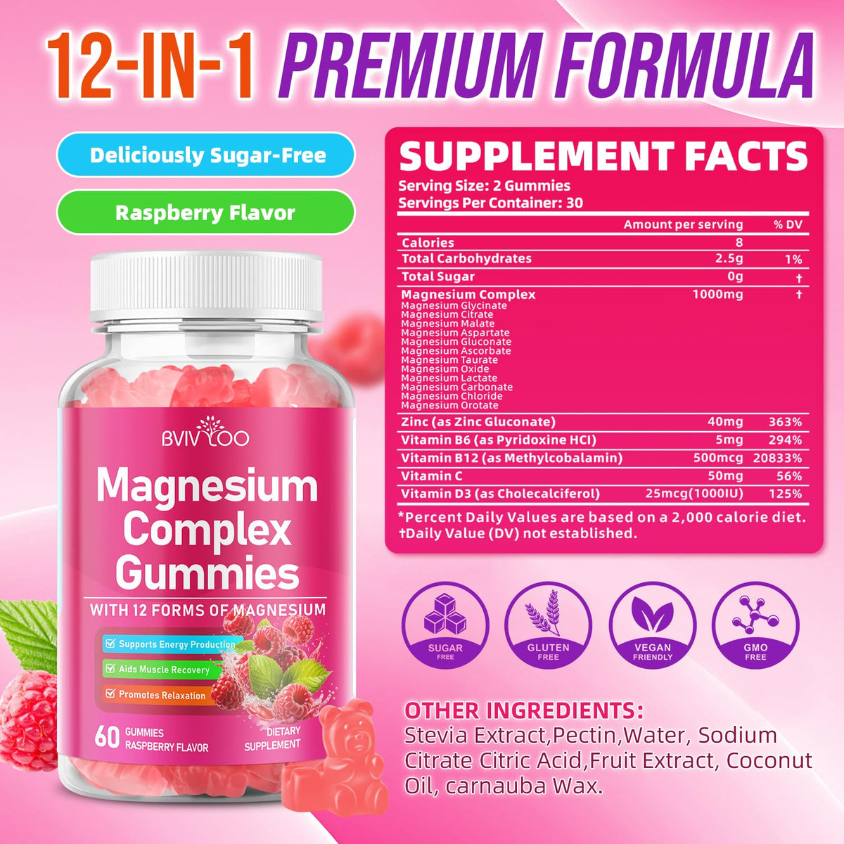 Gummies BVIVLOO Magnésium Complex 120 Comp. avec étiquette