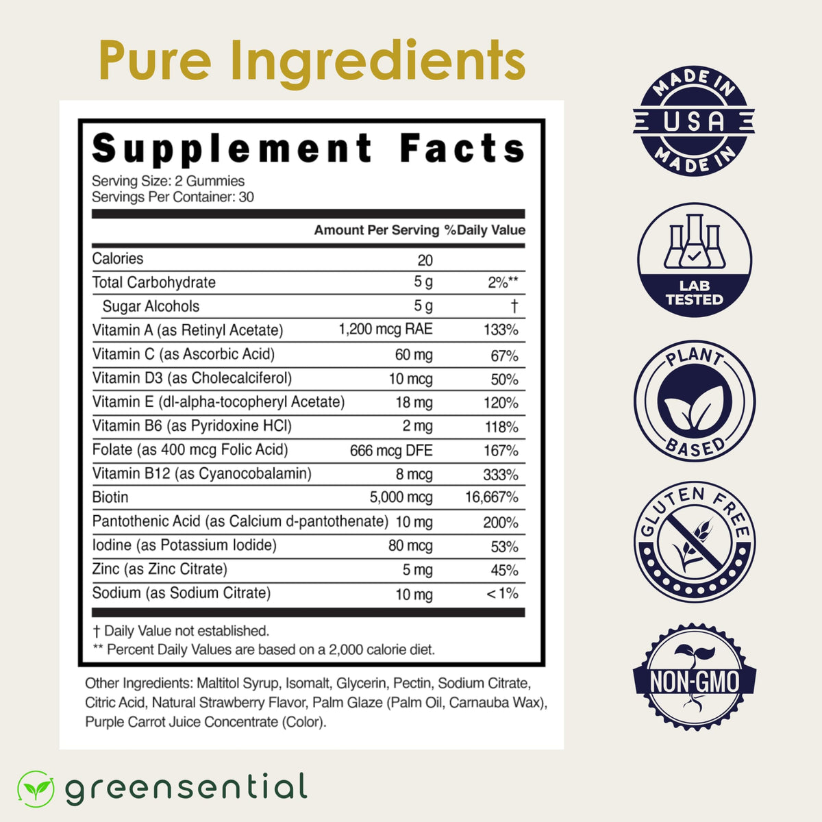 Gummies cœur Greensential présentés dans une main