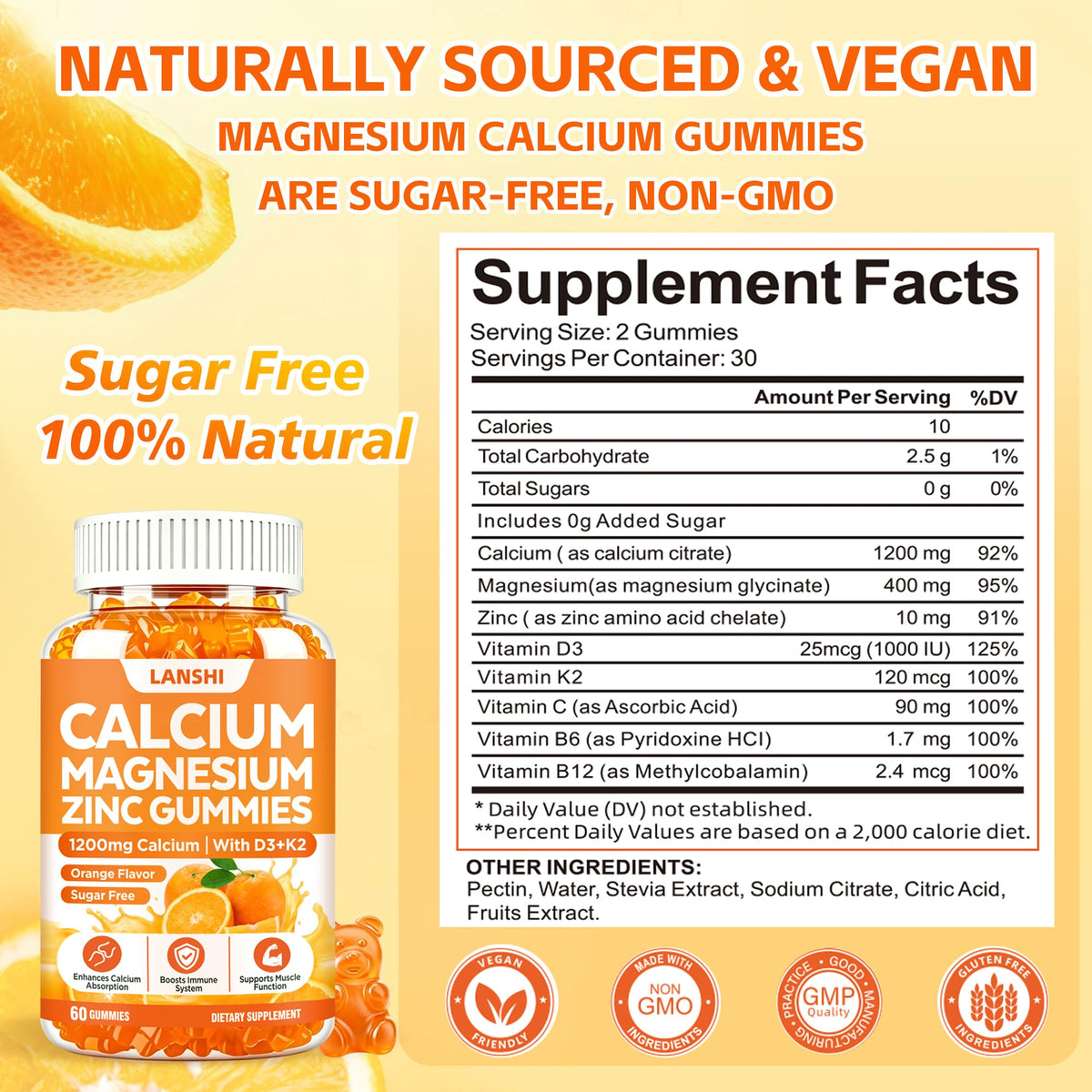 Gummies Calcium 1200 mg LANSHI, présentation des gummies sur une table