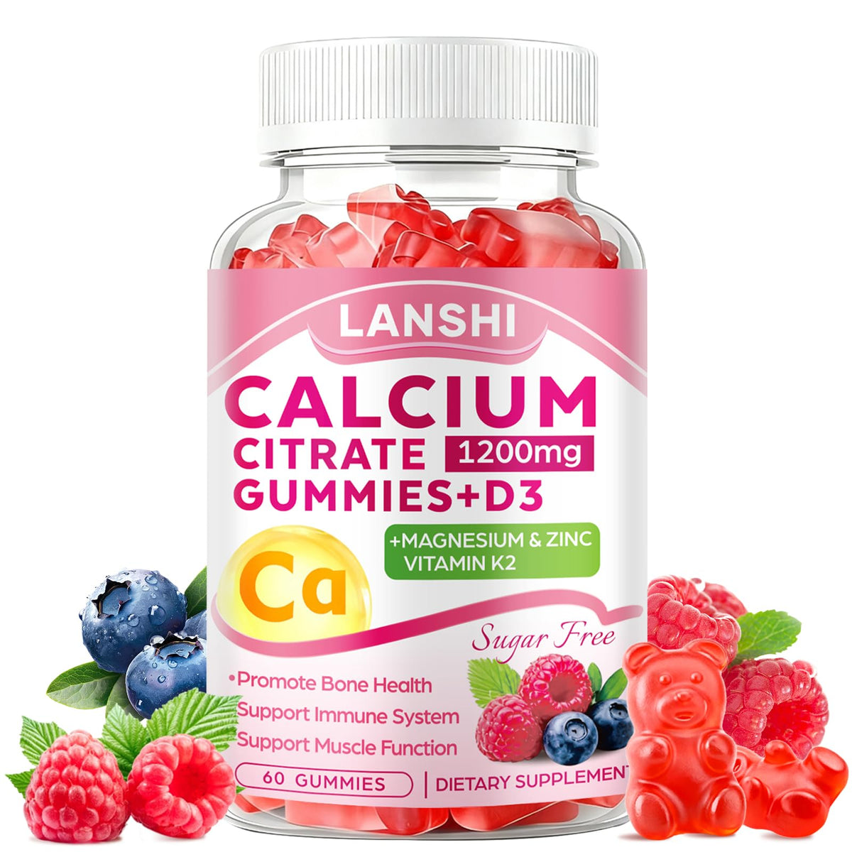 Gummies Calcium Citrate 1200mg de LANSHI en vue de face avec emballage