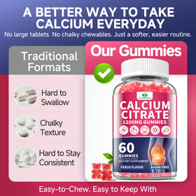 Gummies Calcium Citrate 1200mg PureBalm, couleur pêche