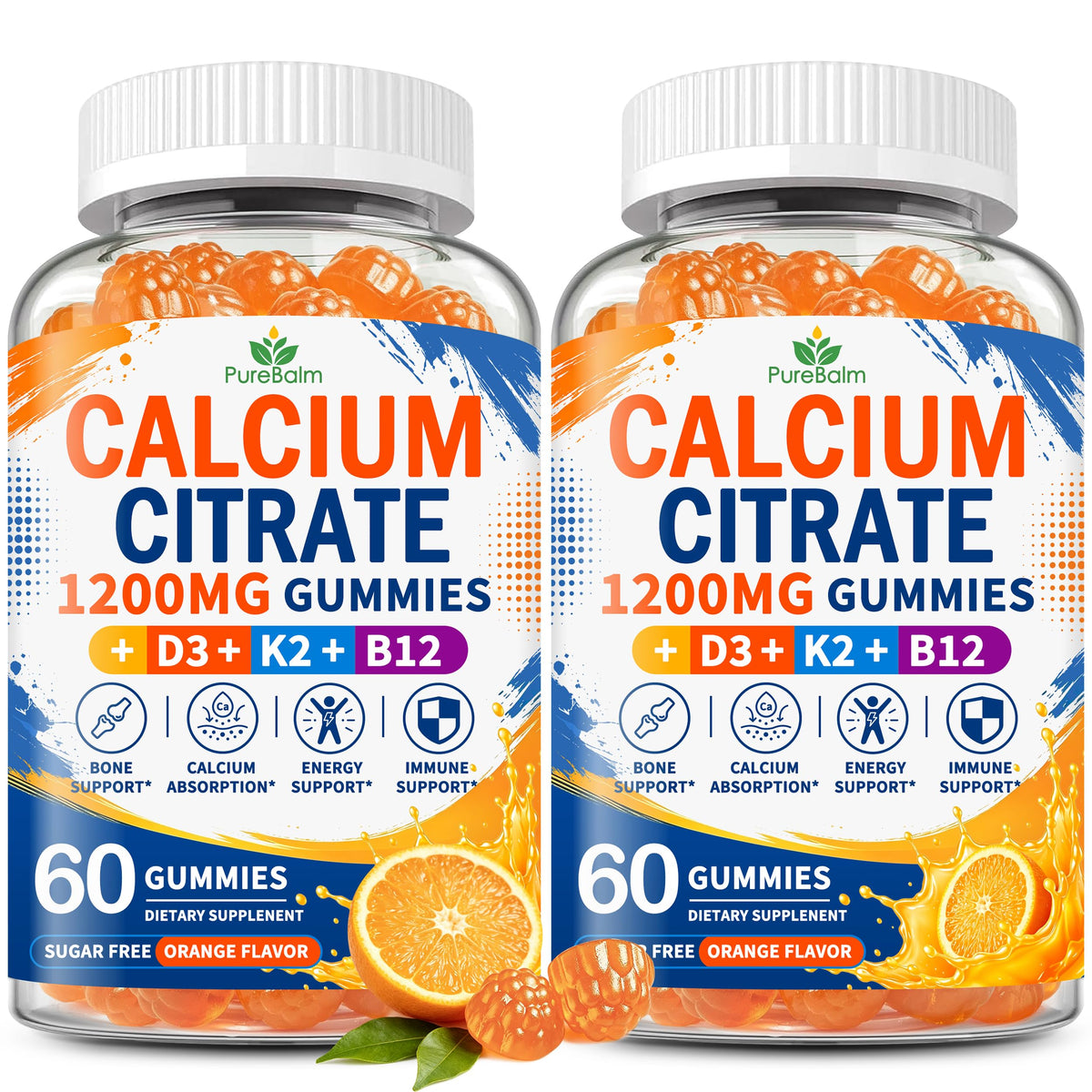 Gummies Calcium Citrate 1200mg PureBalm en emballage orange