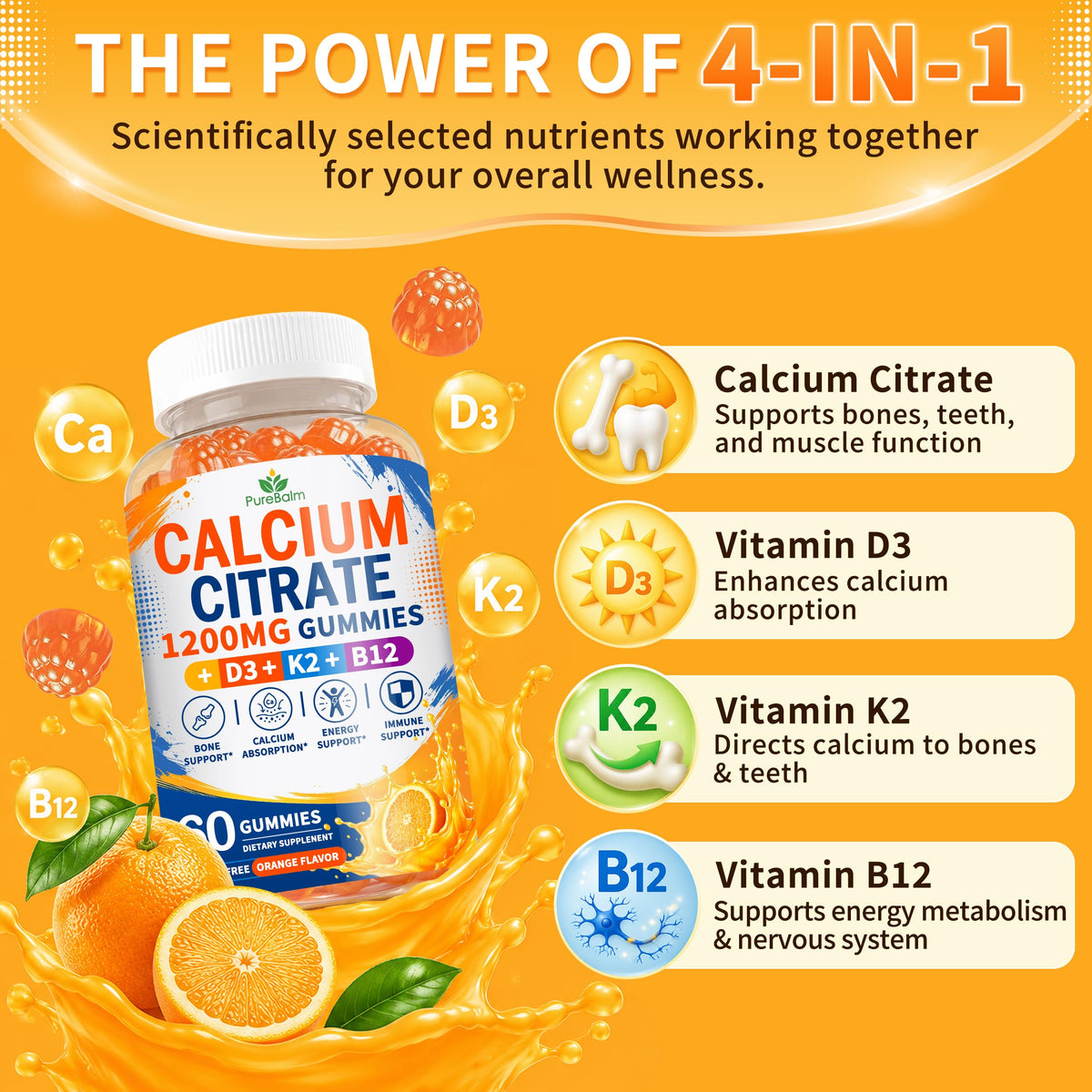 Gummies Calcium Citrate 1200mg PureBalm montrant la texture