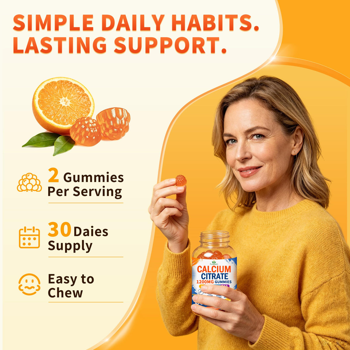 Gummies Calcium Citrate 1200mg PureBalm ouvertes montrant le contenu