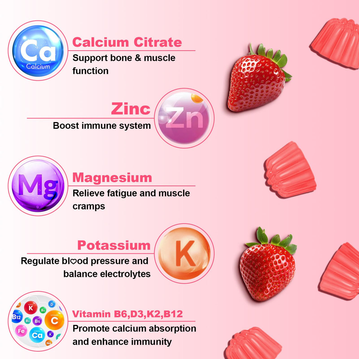 Gummies Calcium Citrate Flyrocer avec étiquette et ingrédients