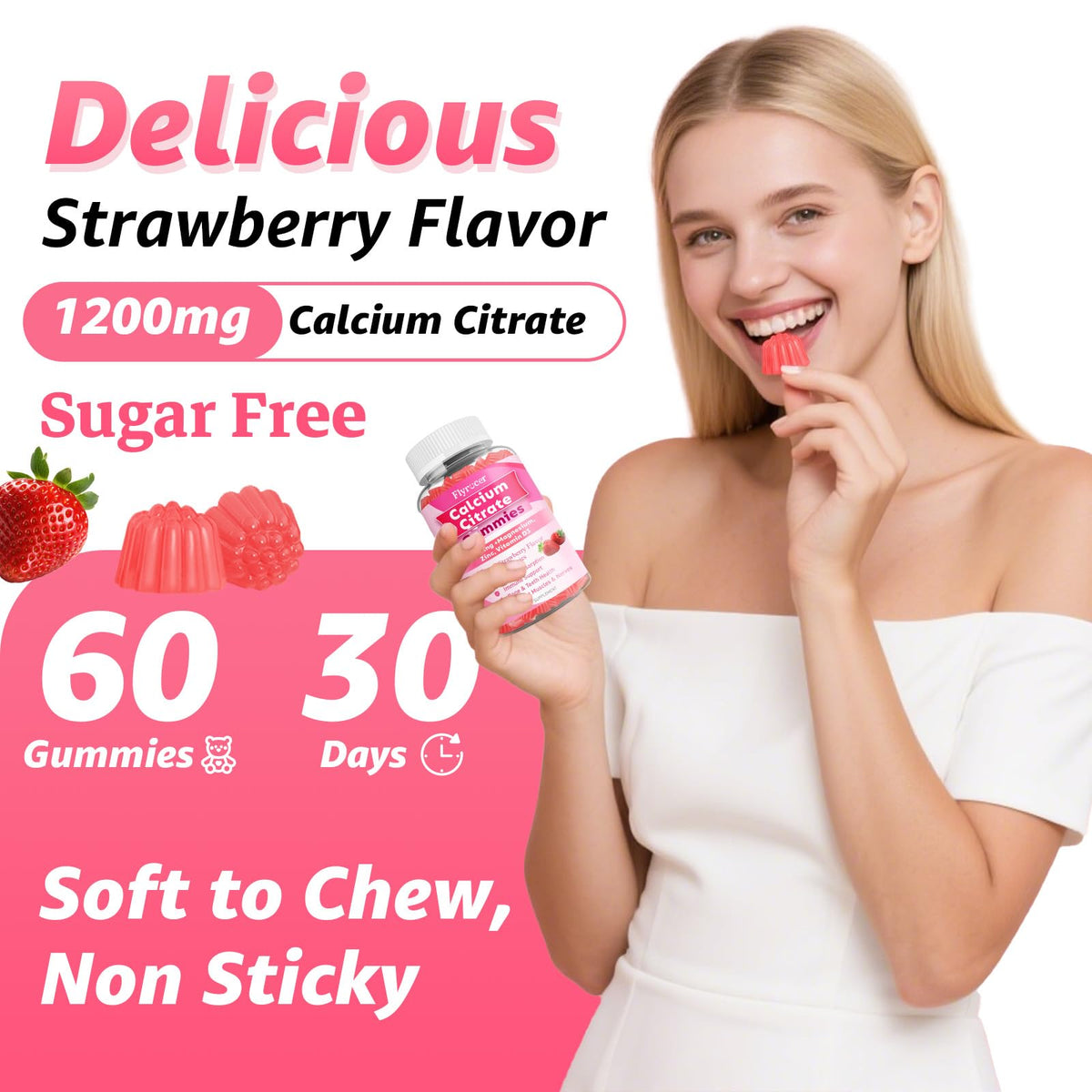 Gummies Calcium Citrate Flyrocer montrant la taille des gummies