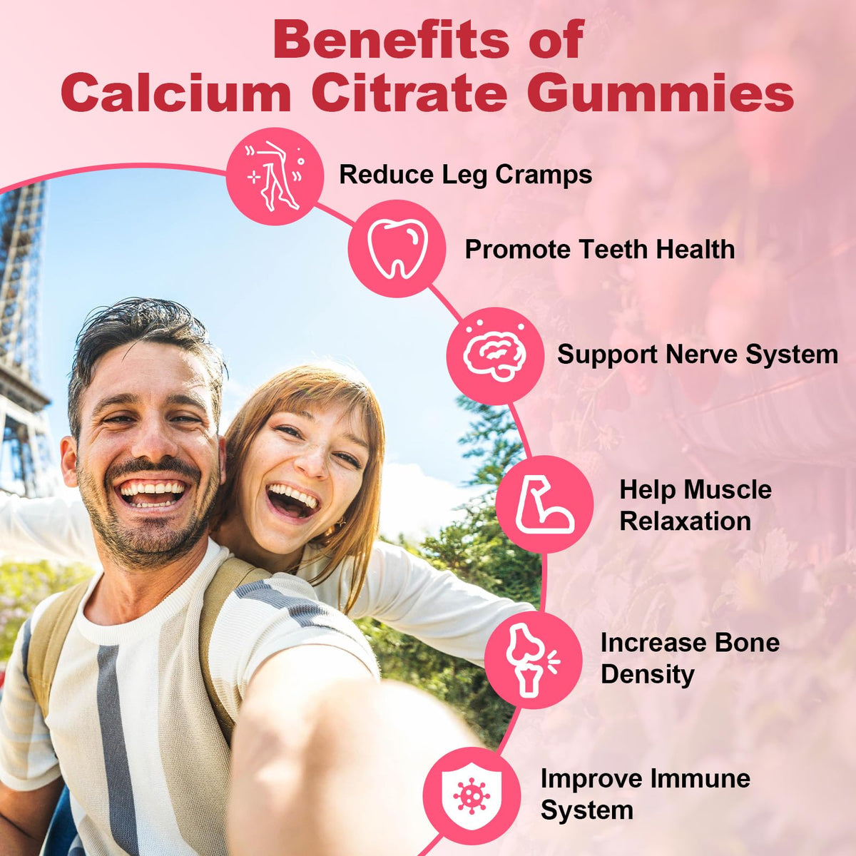 Gummies Calcium Citrate Flyrocer montrant la texture et la couleur