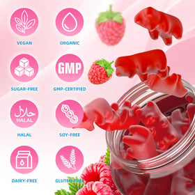 Gummies Calcium Citrate GrnLife avec fruits en arrière-plan