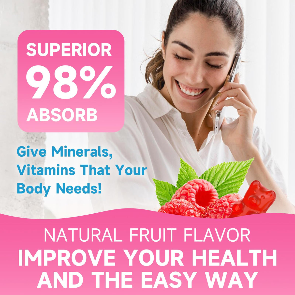Gummies Calcium Citrate GrnLife sur une table en bois