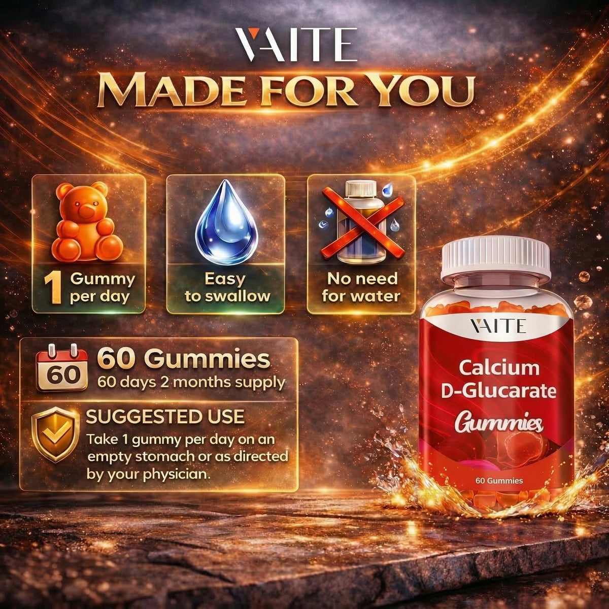 Gummies Calcium D-Glucarate VAITE, gros plan sur les gummies
