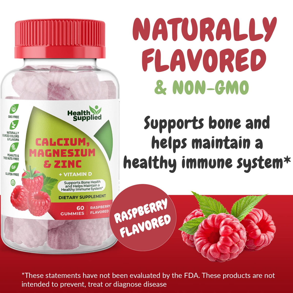 Gummies Calcium Magnésium Zinc Vitamine D Health Supplied avec une main