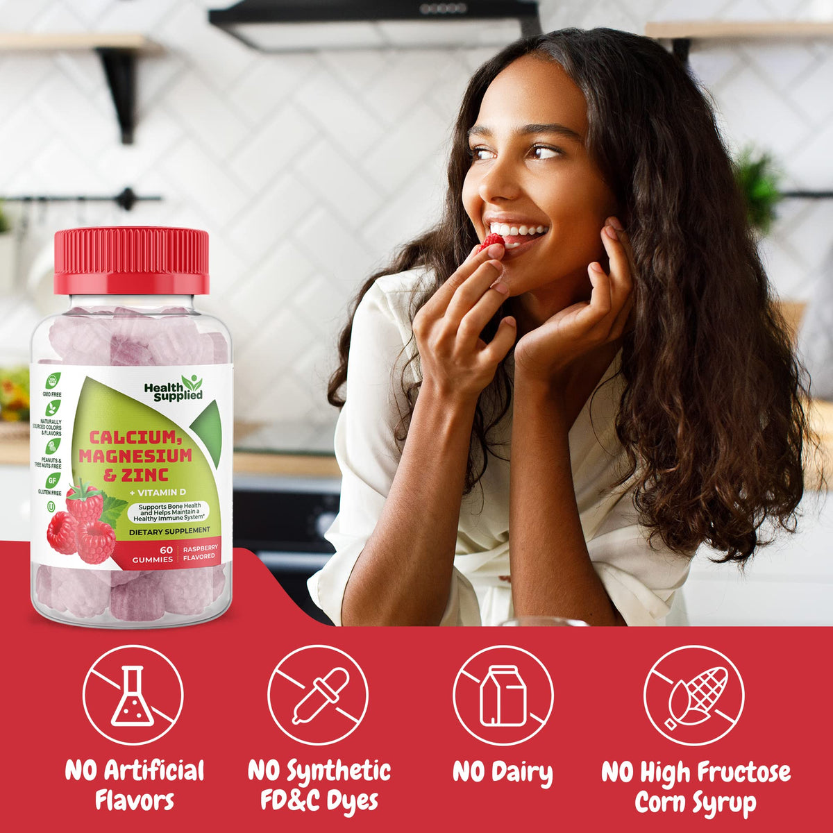 Gummies Calcium Magnésium Zinc Vitamine D Health Supplied en gros plan
