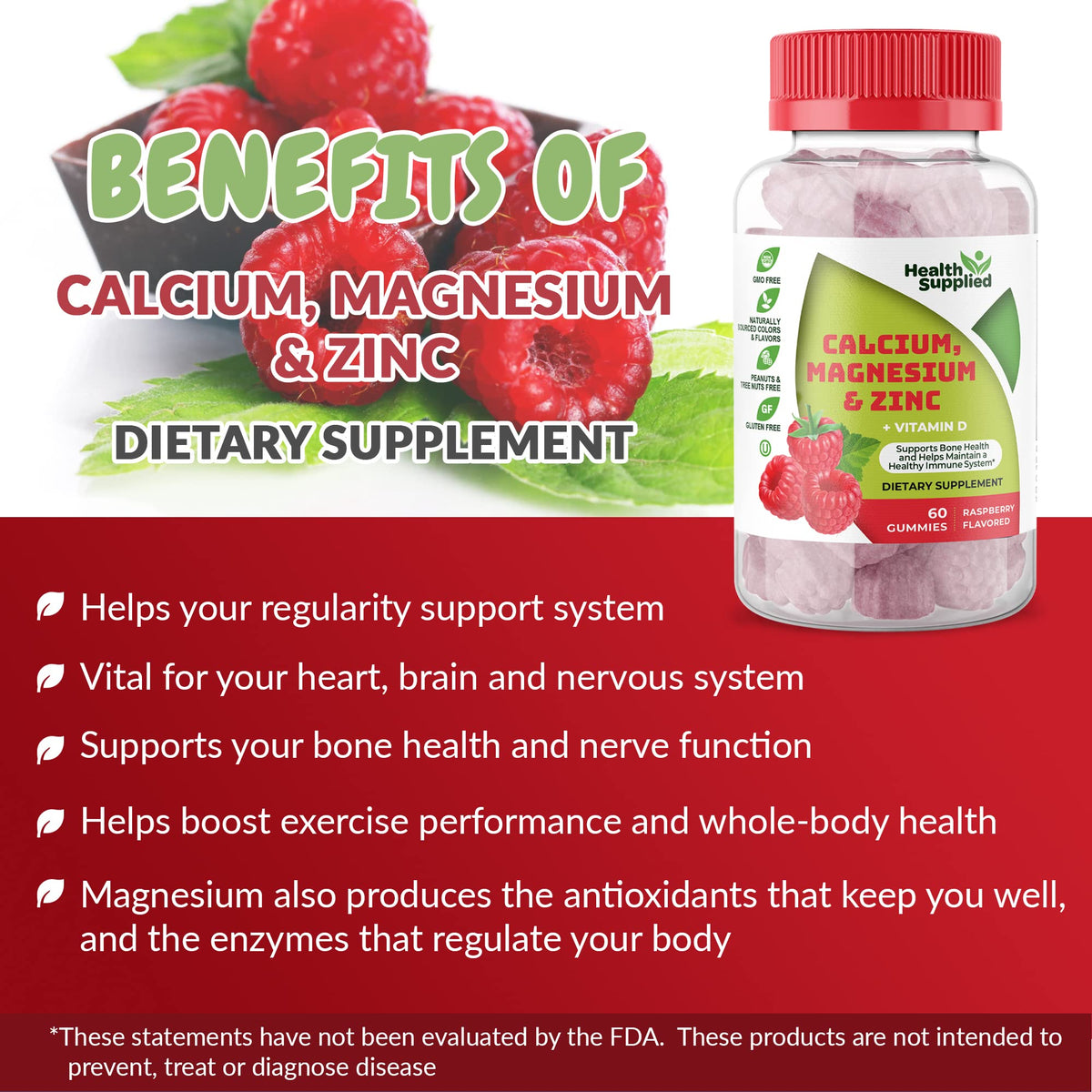 Gummies Calcium Magnésium Zinc Vitamine D Health Supplied sur une table