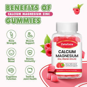 Gummies Calcium Magnésium Zinc Zetelixia avec une main tenant un gummy