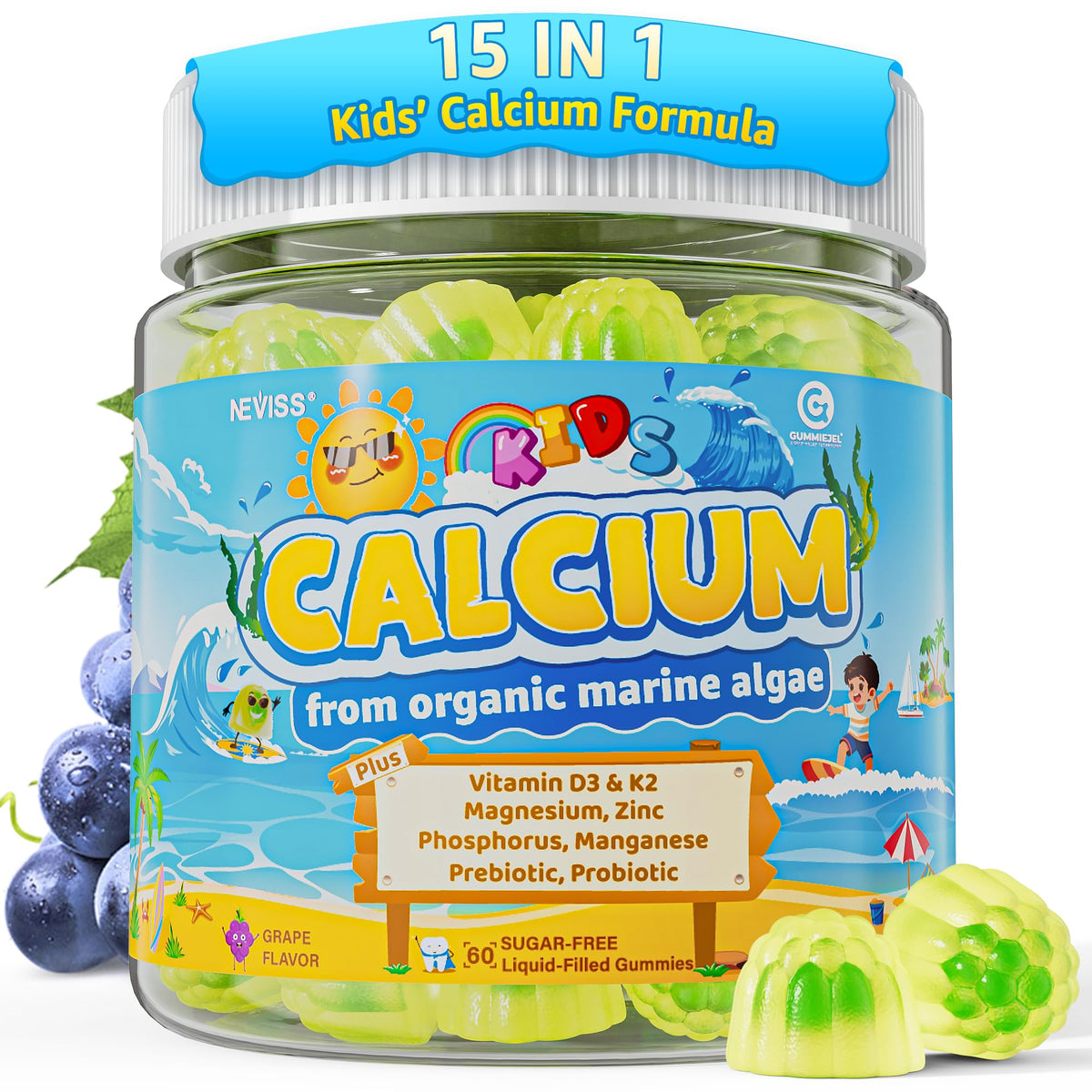 Gummies calcium NEVISS 60 unités avec packaging coloré