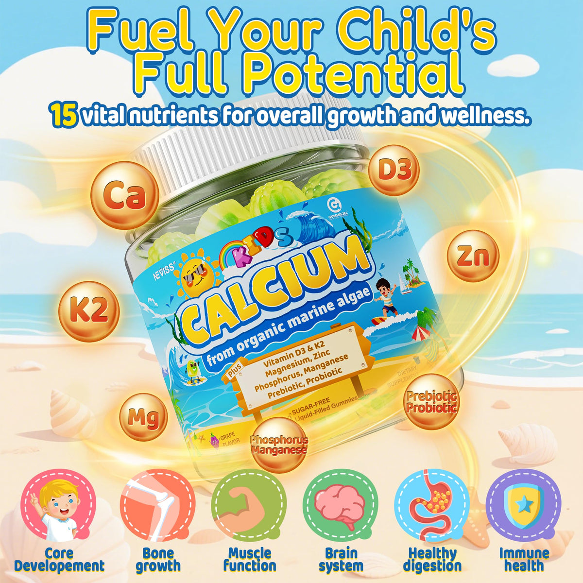 Gummies calcium NEVISS ouvertes avec quelques gummies visibles