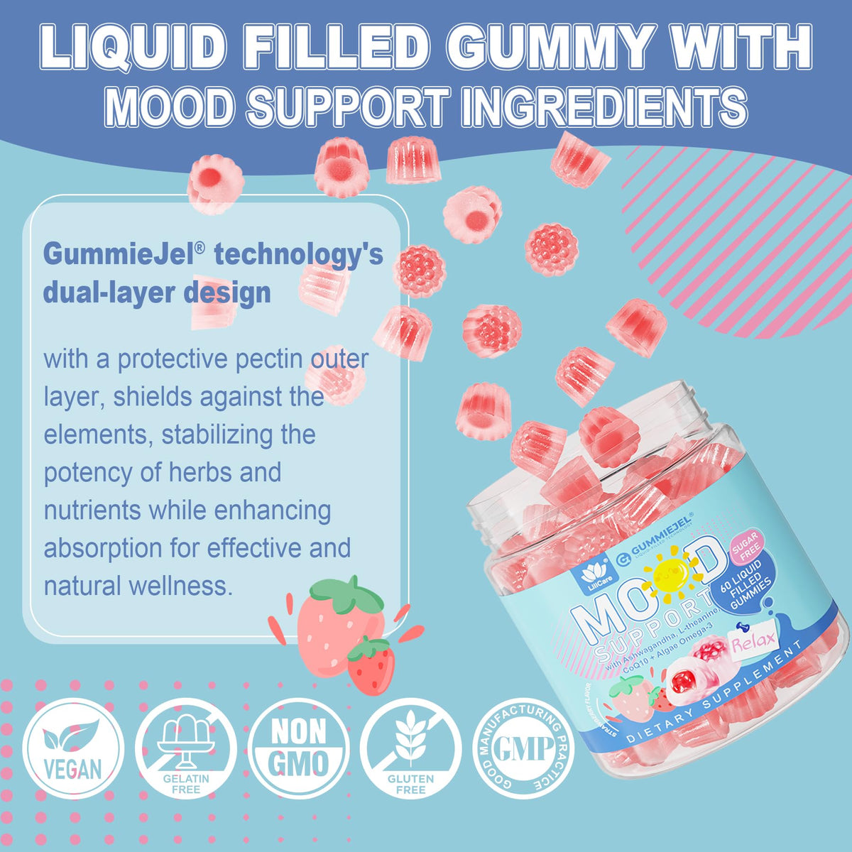 Gummies Calm LILICARE avec une vue de l'arrière du pot