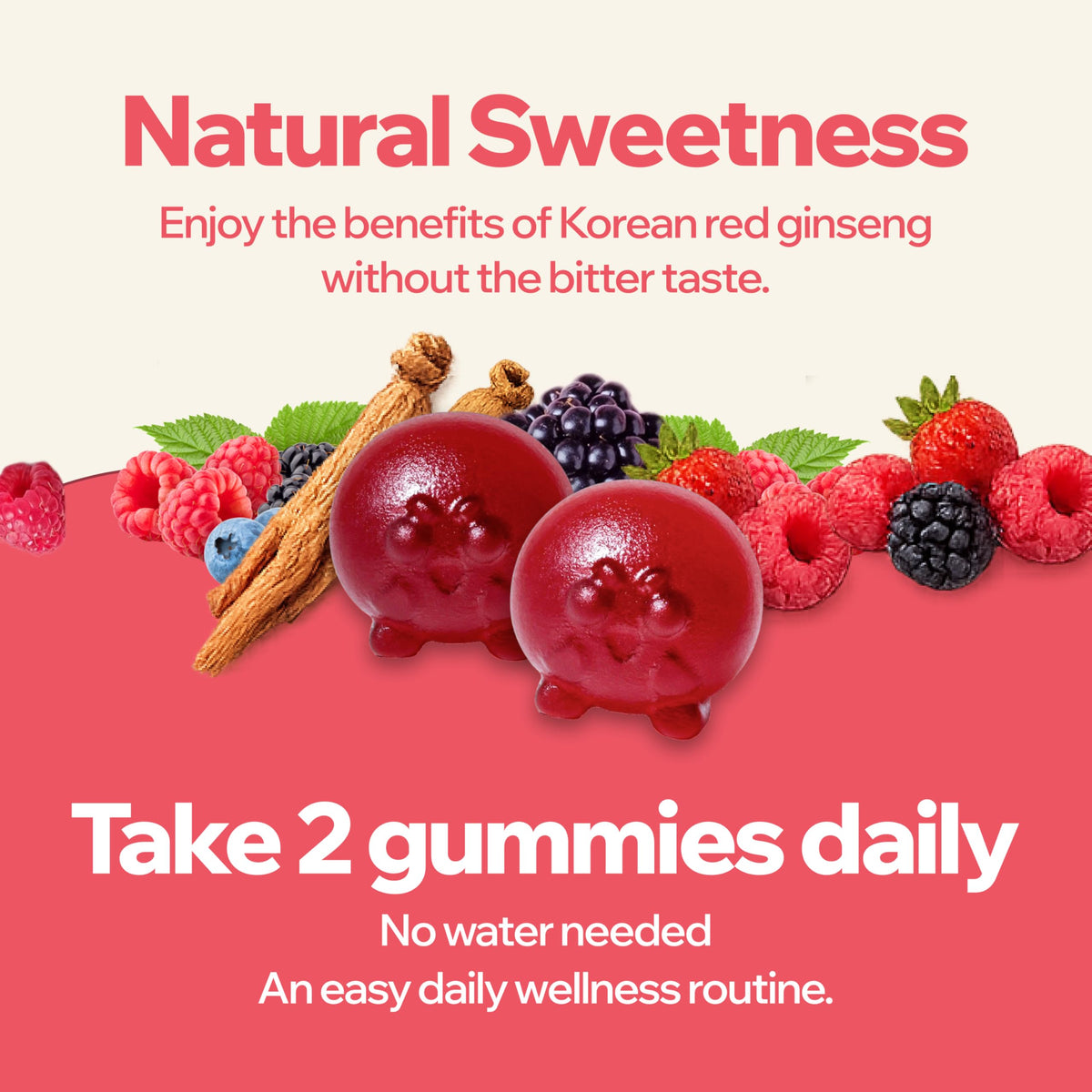 Gummies CARE U au ginseng rouge coréen, enfants en train de les déguster
