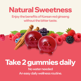 Gummies CARE U au ginseng rouge coréen, enfants en train de les déguster