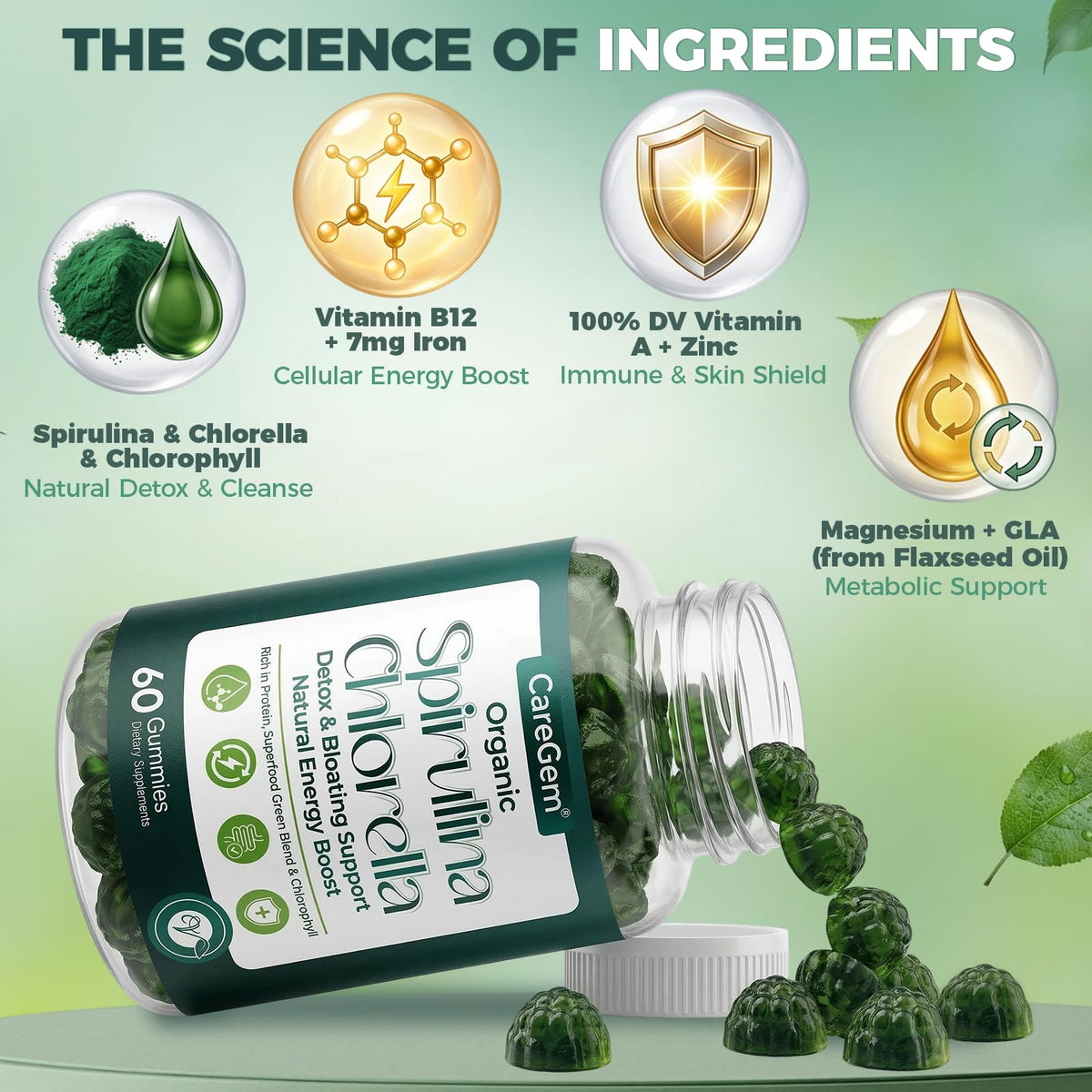 Gummies CareGem Super Greens en gros plan
