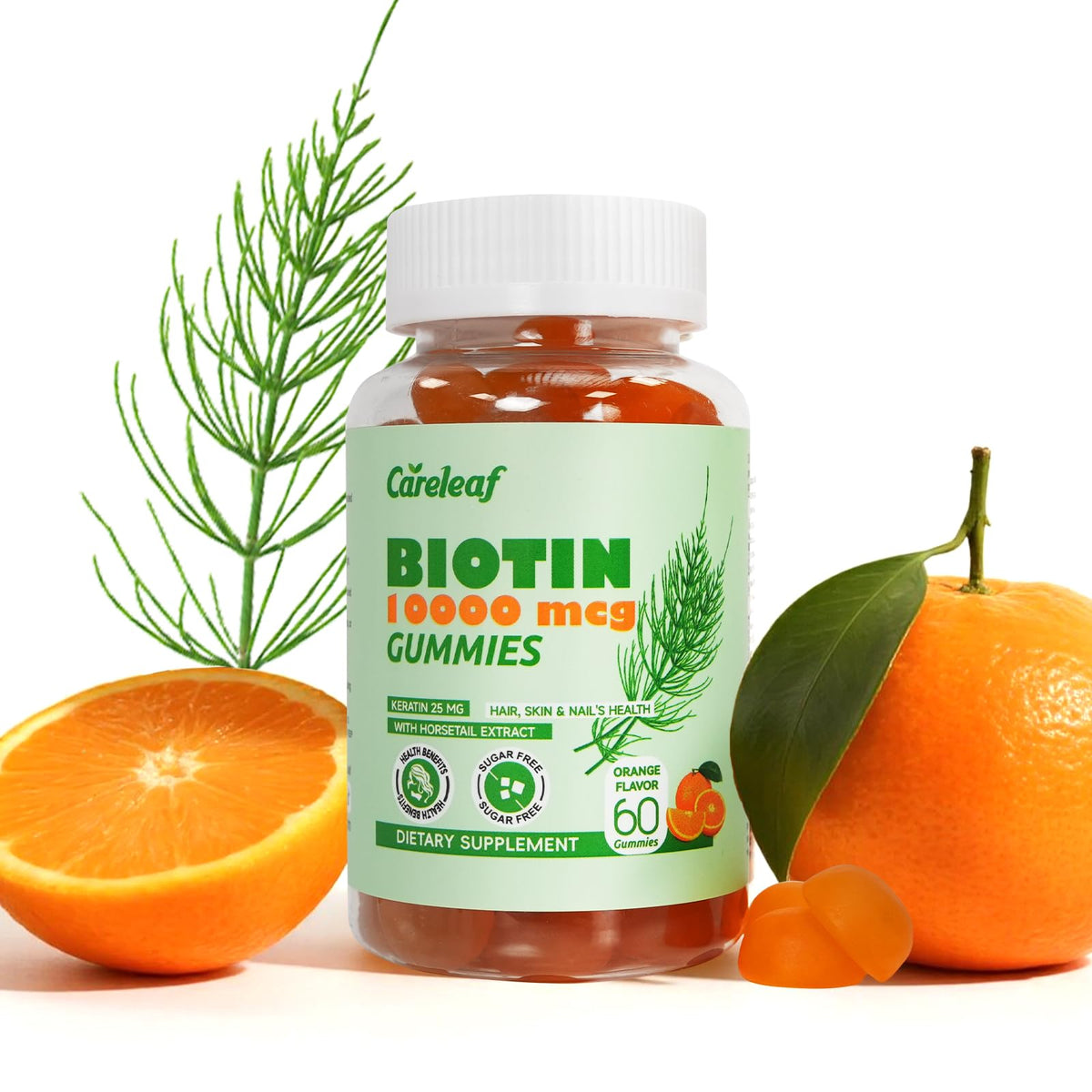 Gummies careleaf Biotine 10000mcg en flacon, goût orange