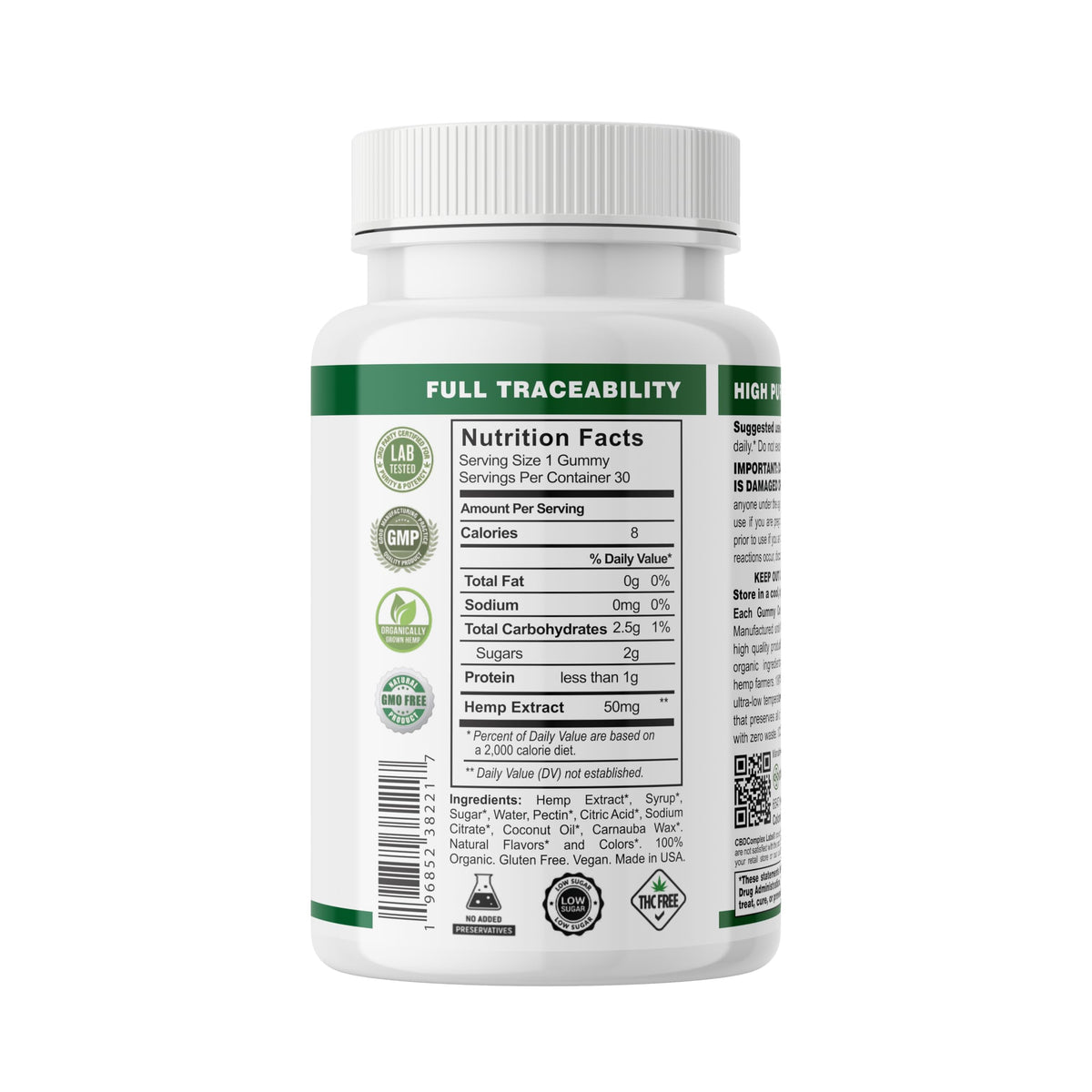 Gummies Cbdcomplex Labs sur fond blanc, mettant en avant la saveur de fraise