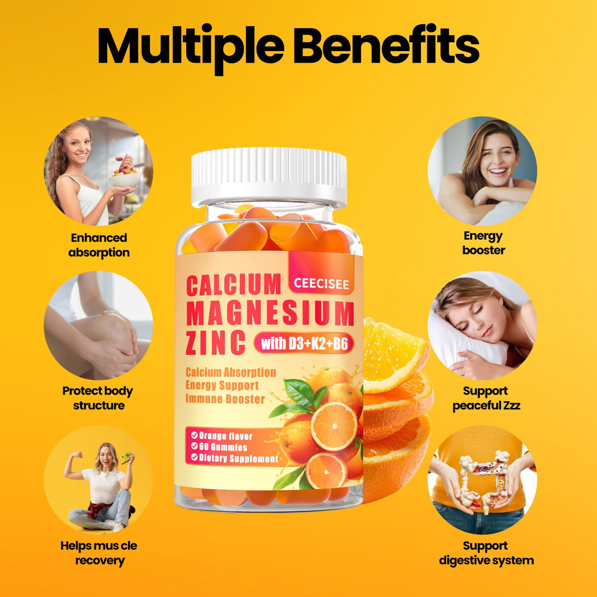 Gummies Ceecisee dans une main avec un fond coloré