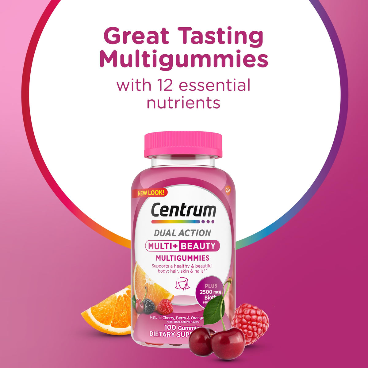 Gummies Centrum MultiGummies Beauté aux saveurs cerise, baie et orange