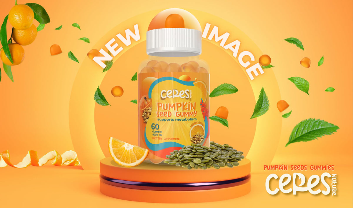Gummies Ceres Nature avec une saveur orange, présentation sur une table