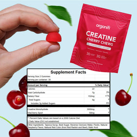 Gummies cerise Organifi montrant la texture et la couleur