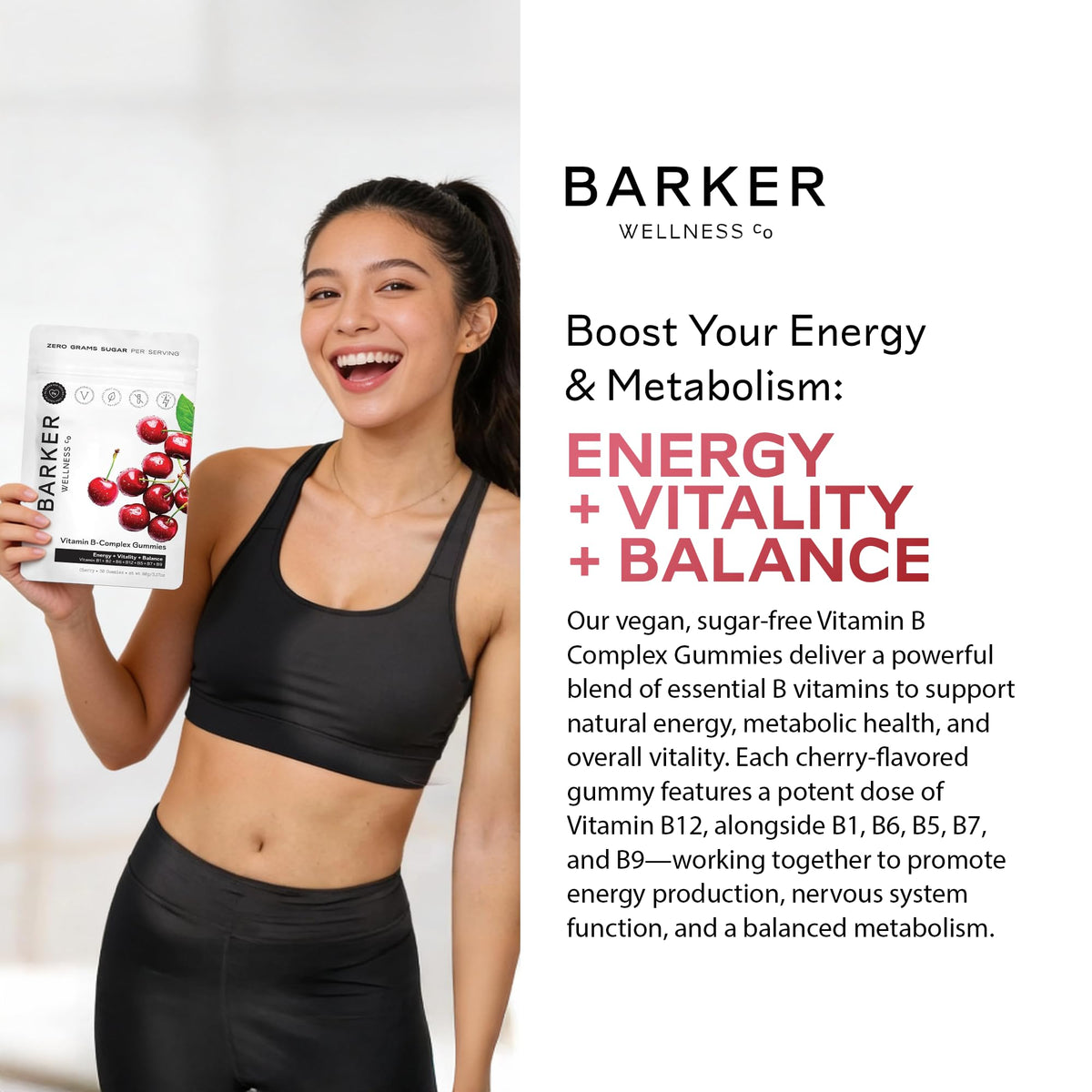 Gummies cerises B-Complex Barker Wellness Co dans un bol